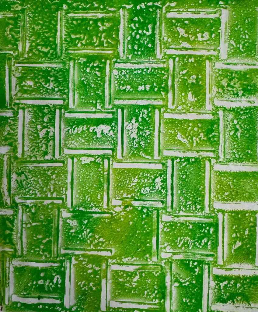 Green texture painting inspired by traditional Aboriginal art and cultural themes