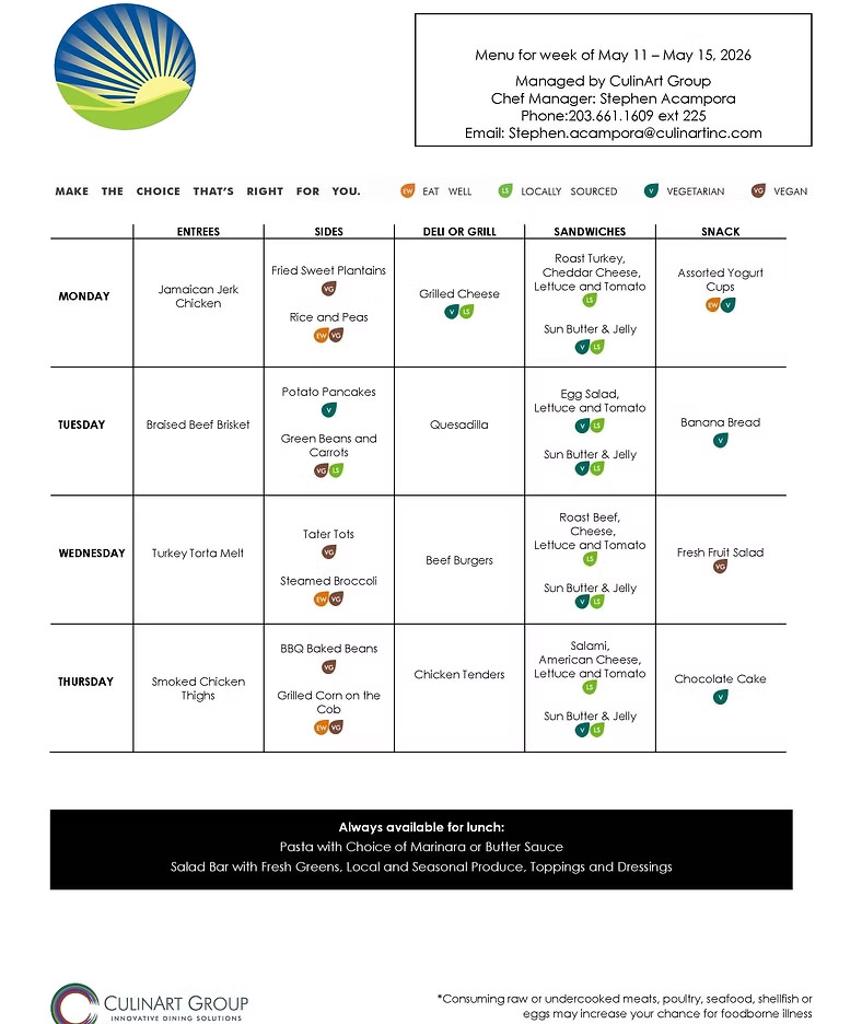 Food Lunch Menu Calendar