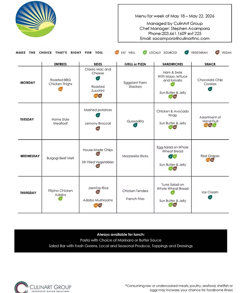 Food Lunch Menu Calendar