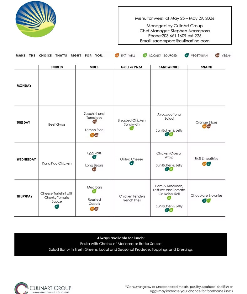 Food Lunch Menu Calendar